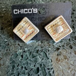 FINAL SALE Chico's Square Silvertone Earrings for Pierced Ears NEW